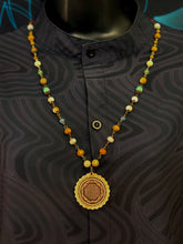 5-Wood Gear Pendant w/ Jasper, Vintage Glass, Wood Beads