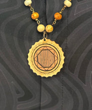5-Wood Gear Pendant w/ Jasper, Vintage Glass, Wood Beads