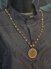 5-Wood Gear Pendant w/ Jasper, Vintage Glass, Wood Beads