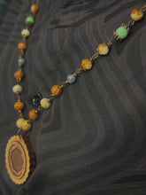 5-Wood Gear Pendant w/ Jasper, Vintage Glass, Wood Beads