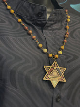10-Wood Merkaba Pendant w/ Jasper, Brass, Wood Beads