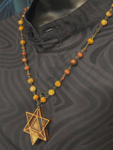 10-Wood Merkaba Pendant w/ Jasper, Brass, Wood Beads