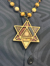 10-Wood Merkaba Pendant w/ Jasper, Brass, Wood Beads