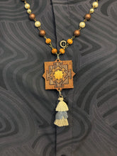 5-Wood Talisman w/ Brass, Vintage Glass, Tassel