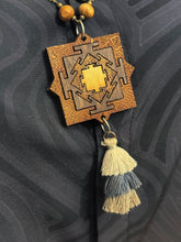 5-Wood Talisman w/ Brass, Vintage Glass, Tassel