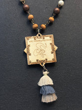 5-Wood Talisman w/ Brass, Vintage Glass, Tassel