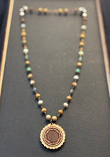 5-Wood Gear Pendant w/ Jasper, Vintage Glass, Wood Beads