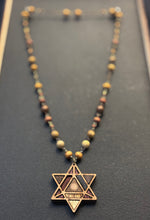 10-Wood Merkaba Pendant w/ Jasper, Brass, Wood Beads
