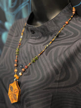 8-Wood Asanoha Pendant w/ Brass, Vintage Glass, Wood Beads