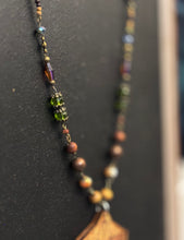 8-Wood Asanoha Pendant w/ Brass, Vintage Glass, Wood Beads