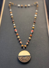 6-Wood Circle Pendant w/ Jasper, Sunstone, Howlite, Vintage and Wood Beads