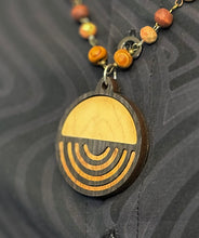 6-Wood Circle Pendant w/ Jasper, Sunstone, Howlite, Vintage and Wood Beads