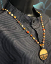 6-Wood Circle Pendant w/ Jasper, Sunstone, Howlite, Vintage and Wood Beads