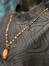 7-Wood Palette Pendant w/ Tibetan Agate, Czech Glass, Jasper, Wood Beads