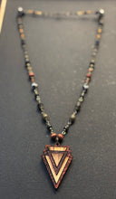 6-Wood Arrowhead w/ Tibetan Agate, Vintage Brass, Wood Beads