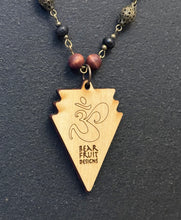 6-Wood Arrowhead w/ Tibetan Agate, Vintage Brass, Wood Beads