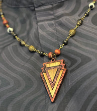 6-Wood Arrowhead w/ Tibetan Agate, Vintage Brass, Wood Beads