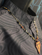 6-Wood Arrowhead w/ Tibetan Agate, Vintage Brass, Wood Beads