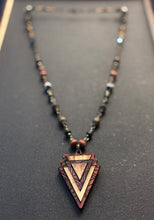 6-Wood Arrowhead w/ Tibetan Agate, Vintage Brass, Wood Beads