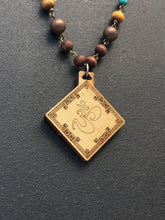 6-Wood Diamond Pendant w/ Turquoise, Brass, Wood Beads