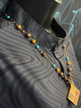 6-Wood Diamond Pendant w/ Turquoise, Brass, Wood Beads