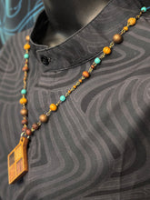 6-Wood Diamond Pendant w/ Turquoise, Brass, Wood Beads