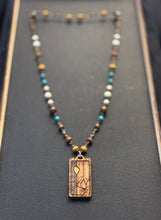 7-Wood Dogtag Pendant w/ Howlite, Turquoise, Brass, Wood Beads