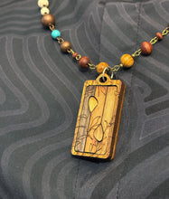7-Wood Dogtag Pendant w/ Howlite, Turquoise, Brass, Wood Beads