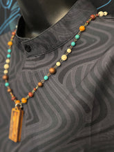 7-Wood Dogtag Pendant w/ Howlite, Turquoise, Brass, Wood Beads