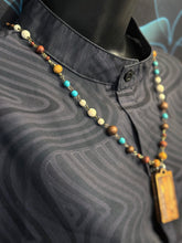 7-Wood Dogtag Pendant w/ Howlite, Turquoise, Brass, Wood Beads