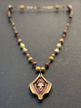 4-Wood Floret Pendant w/ Jasper, Tibetan Agate, Vintage Glass, Wood Beads