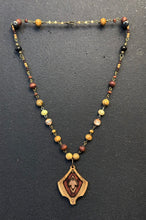 4-Wood Floret Pendant w/ Jasper, Tibetan Agate, Vintage Glass, Wood Beads