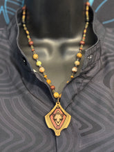 4-Wood Floret Pendant w/ Jasper, Tibetan Agate, Vintage Glass, Wood Beads