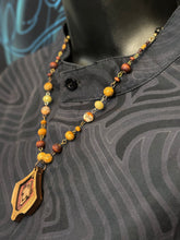 4-Wood Floret Pendant w/ Jasper, Tibetan Agate, Vintage Glass, Wood Beads