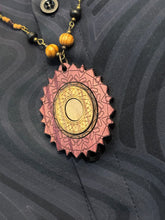 5-Wood Oval Pendant w/ Amethyst, Vintage Glass, Wood Beads