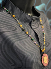 5-Wood Oval Pendant w/ Amethyst, Vintage Glass, Wood Beads