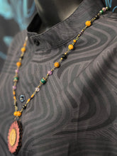 5-Wood Oval Pendant w/ Amethyst, Vintage Glass, Wood Beads