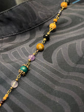 5-Wood Oval Pendant w/ Amethyst, Vintage Glass, Wood Beads