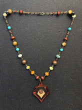 5-Wood Thorn Pendant w/ Brass, Turquoise, Jasper, Vintage and Wood Beads