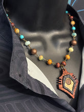 5-Wood Thorn Pendant w/ Brass, Turquoise, Jasper, Vintage and Wood Beads