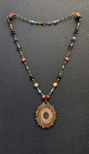 5-Wood Oval Pendant w/ Vintage Glass, Czech Glass, Wood Beads