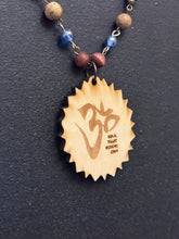 5-Wood Oval Pendant w/ Vintage Glass, Czech Glass, Wood Beads