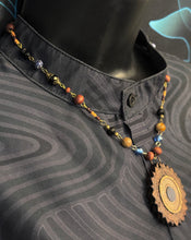 5-Wood Oval Pendant w/ Vintage Glass, Czech Glass, Wood Beads