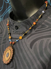 5-Wood Oval Pendant w/ Vintage Glass, Czech Glass, Wood Beads