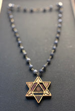 10-Wood Merkaba Pendant w/ Blue Coral Beads