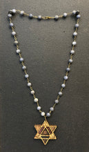 10-Wood Merkaba Pendant w/ Blue Coral Beads