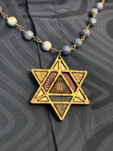 10-Wood Merkaba Pendant w/ Blue Coral Beads