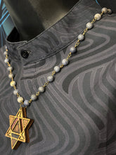 10-Wood Merkaba Pendant w/ Blue Coral Beads