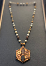 8-Wood Asanoha Pendant w/ Jasper, Brass, Vintage and Wood Beads