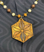 8-Wood Asanoha Pendant w/ Jasper, Brass, Vintage and Wood Beads